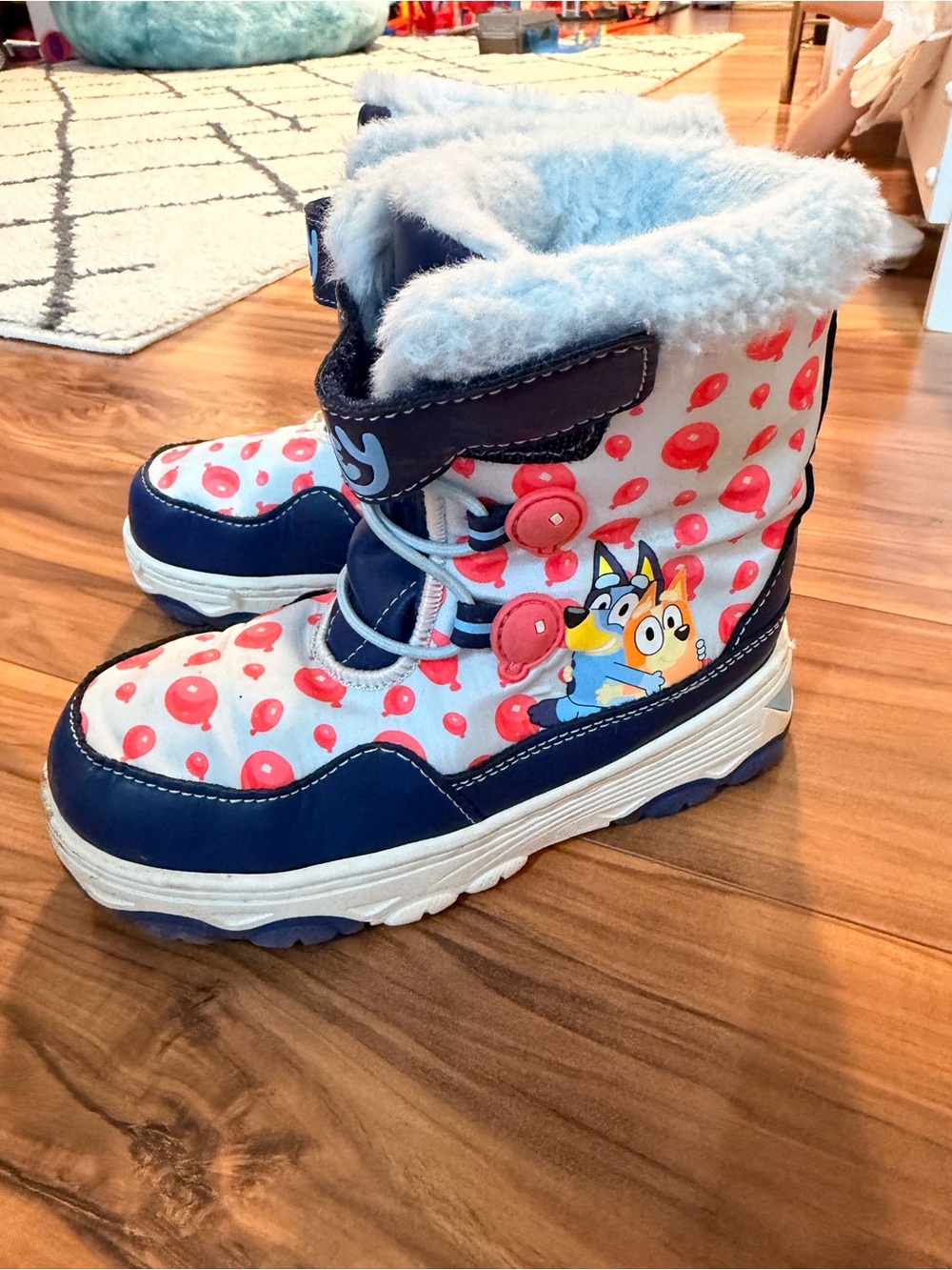 Girls Bluey Kids' Navy & Pink Winter Boots - Cozy Fur-Lined Snow Boots, size 12